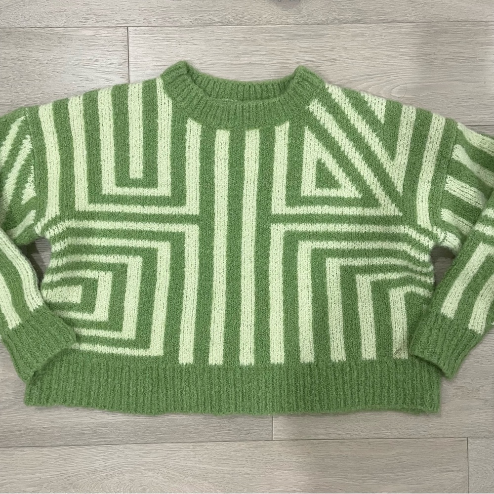 Nasty Gal Green Striped Cropped Sweater